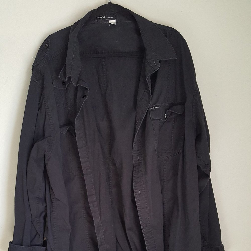 ROCAWEAR Men's Shirt 5X BLACK Long Sleeve Casual Street Urban Wear